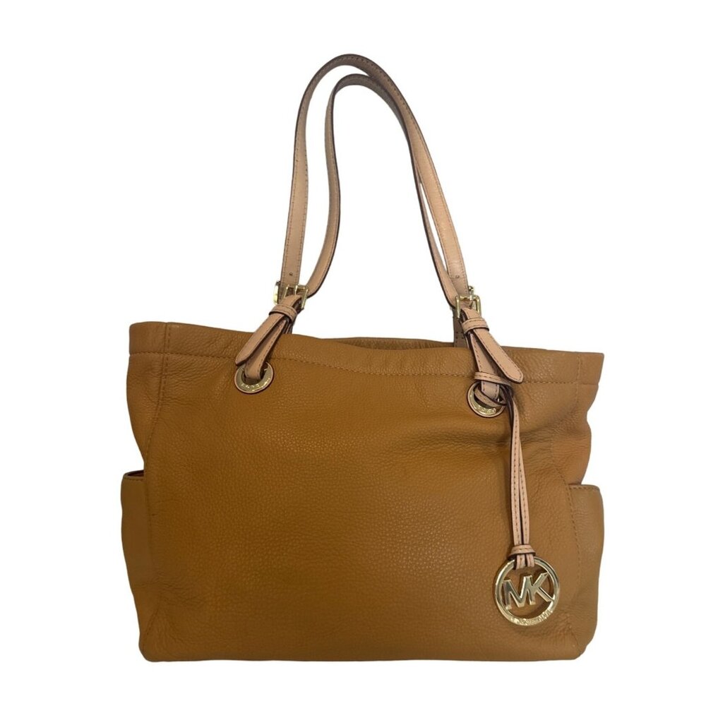 Michael Kors Jet Set Tan Leather Purse Shoulder Bag Beige Double Handles Classic